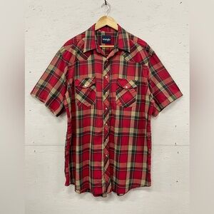 Vintage Wrangler Western Plaid Pearl Snap Button Short Sleeve Shirt, Size XLT